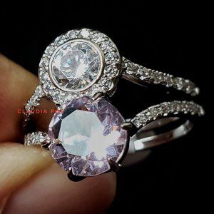 Bomb Party OG "Dazzle Me Diva" Light Rose Quartz & CZ on Rhodium Plated Ring